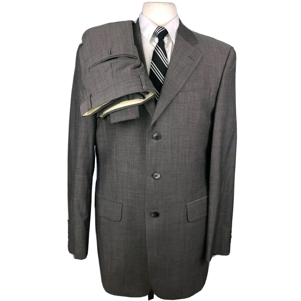 JACK VICTOR MENS 40L GRAY HERRINGBONE CANADA 2 PIECE SUIT WITH DRESS PANTS 34X31